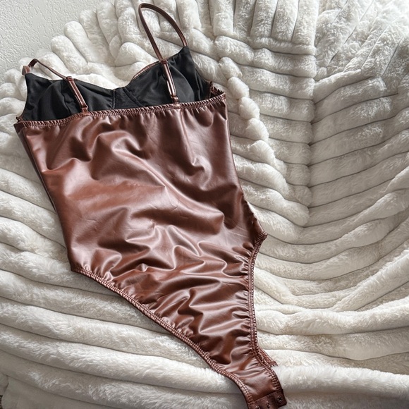 SHEIN Brown Faux Leather Bodysuit - Picture 3 of 3